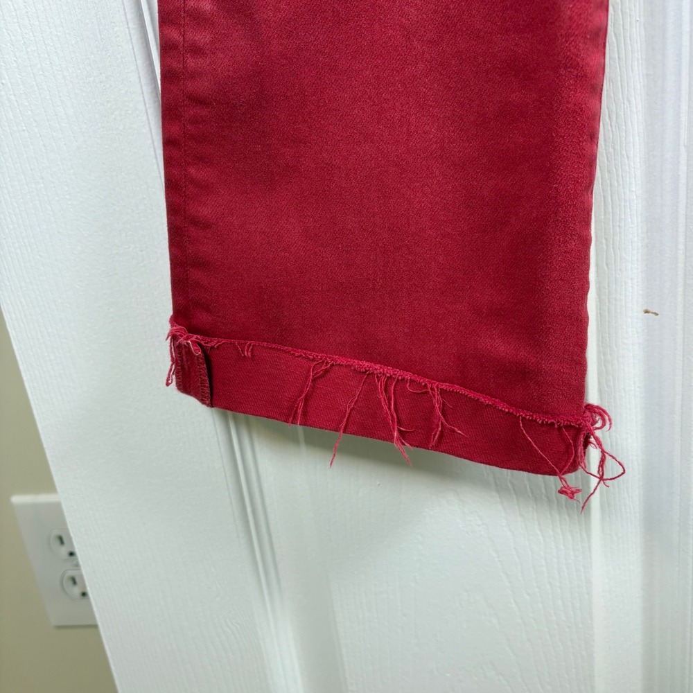 Mother The Hustler Ankle Fray Jeans 27 Red High-Rise Flare Raw Hem Coated Denim - Picture 6 of 10